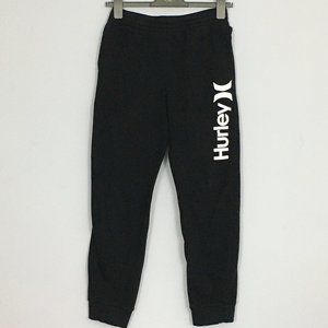 Hurley Unisex XL Black White Logo Cotton Blend Elastic Waist Sweatpants